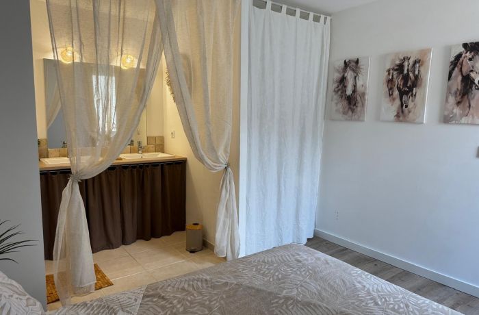 Furnished holiday apartment in Aimargues, bathroom, master bedroom, 1st floor
